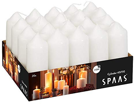 SPAAS 20er-Pack Stumpenkerzen 38/110 mm, ± 13 Stunden, ohne Duft - weiß