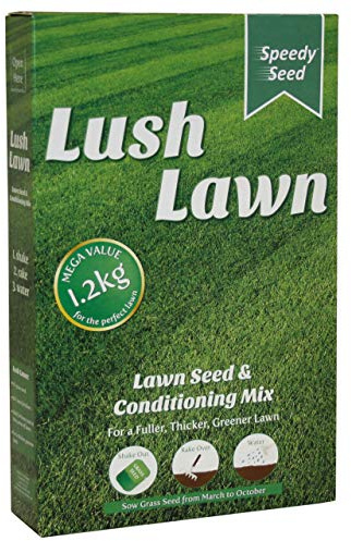 Lawn & Grass Conditioner Speedy Seed Mixture Lush Lawn 1,2kg Organic Fertiliser Restoration Repair Defra Approved