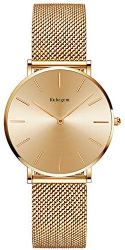 Kubagom Damen Armbanduhr Analog Quarz Edelstahl Wasserdicht Mesh Ultradünne