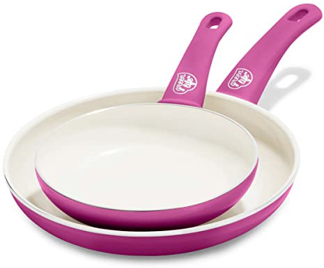 GreenLife Soft Grip Set di padelle in ceramica antiaderente da 18 cm e 26 cm, senza PFAS, lavabili in lavastoviglie, rosa caldo