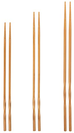 YOSUKATA Reusable Natural Wooden Long Cooking Chopsticks Set of 3 pairs: 11.8 inch, 13-inch, 14.2 inch Brown Long Wok Wooden Chopsticks Reusable