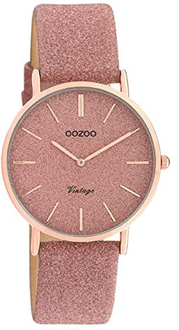 Oozoo Damen Armbanduhr rosa Analog C20201 Vintage Series Lederarmband UOC20201 Analoguhr