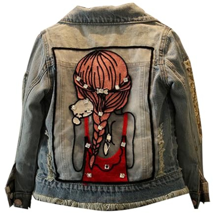 Amur Leopard Veste Denim Enfant Fille Blouson Parka Mi-saison Manteau en Jean Enfant Imprimé de Dos de Fille pour Printemps Automne