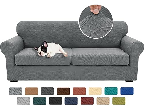 XINEAGE 2026 New 3 Pieces Couch Covers for 2 Extra Large Cushion Sofa Super Stretch Sofa Cover for 2 Large Seat Universal Loveseat Slip Cover for Living Room (Light Gray), 71-91(2 Cushions)