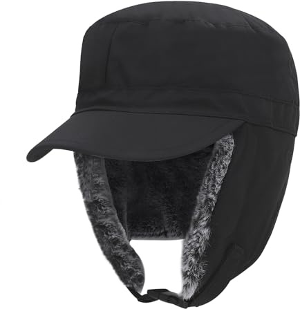 Faxianther Chapka Fourrure Imperméable Unisexe Chapeau de Trappeur d'hiver Coupr-Vent Casquette Chaude avec Oreillettes pour Ski Randonnée Vélo 58-60 cm