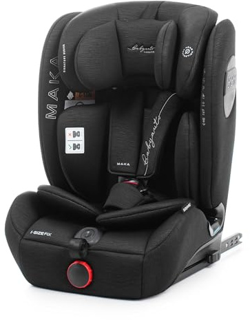 BABYAUTO - MAKA i-Size - Silla de Coche para Niños, Homologada ISIZE, Altura Ajustable 76-150 cm, Grupo 1/2/3, 15 m - 12 años, 9-36 kg con ISOFIX y TopTether, Protección Lateral Reforzada. BLACK LINE