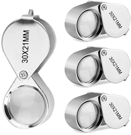 Lupas de Gran Aumento Joyería, 4pcs Lupa de Joyero Profesional Cabeza Plegable, Caja Plegable Pequeña de Bolsillo para Piedras Preciosas, Diamantes, Plantas (4PCS)