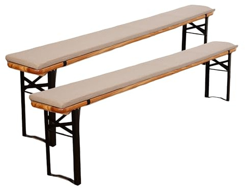 EBETA 2 x Bierbankauflage Sitzauflage Boden Rutschfester Bankauflagen aus Baumwollleinen, Bankkissen Sitzkissen Bierbank-Auflage Mit Schnalle 220x25x3cm (Beige, 220 * 25 * 3 cm)