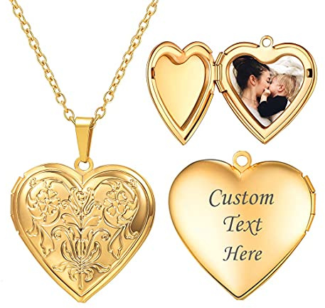 U7 Locket Necklace with Photo Inside Personalised, Heart Picture Necklace Gold