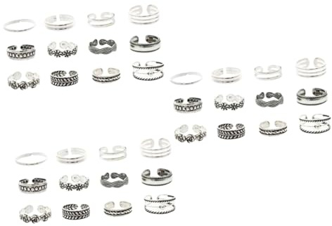 CONGARTENO 36pezzi Anelli Regolabili Unisex Per Dita Dei Piedi Gioielli Geometrici Lega Placcata Eleganti Anelli Da Spiaggia Argento Per Stile e Comfort