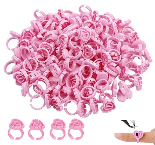 Glue Rings for Eyelash Extensions, 100Pcs Flower Shaped Plastic Lash Glue Rings for Lash Extensions, Pigment Rings, Makeup Glue Holder Rings, Lash Blossom Cup for Eyelashes Supplies