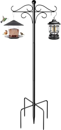 BPYOT Heavy Duty Adjustable Bird Feeder Pole Stand - 195cm Outdoor Garden Feeding Station with 2 Hooks, Rust-Resistant Steel for Hanging Lanterns, Planters & Wind Chimes