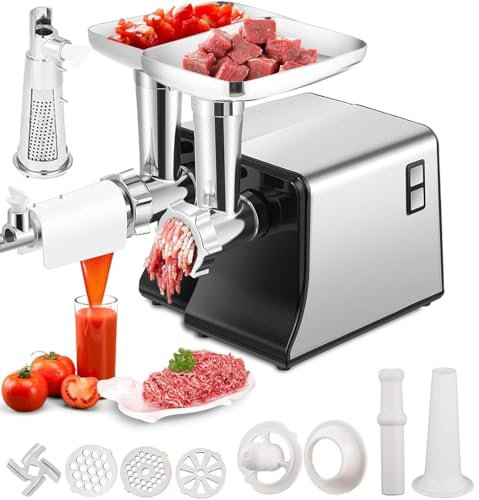 Elektrisk köttkvarn, multifunktionell tomatsåsmaskin och korvfyllare med 3 skärplattor, tomatmaskin och