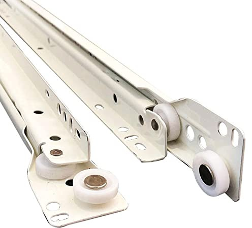 2Pcs Cabinet Drawer Slides - 45cm White Keyboard Shelf Runners, Heavy-Duty 2 Section Extension Rail, Pull-Out Drawer Track Replacement Kit with Installation Screws