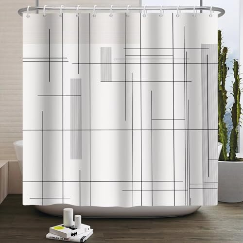Cortina de Ducha con diseño de líneas Simples para baño 110x210cm/Ancho x Alto Cortina de baño Decorativa de Tela de poliéster Impermeable, mampara divisoria para bañera