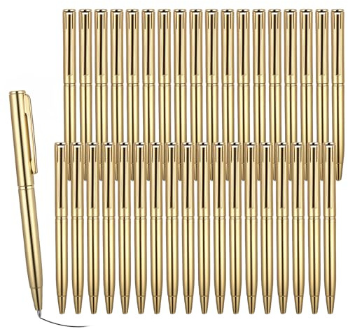 Telooco 36 Pcs Gold Pens for Writing, Mini Rotating Ballpoint Pen, 4 Guest Book Pens Gold Gel Pen for Weddings, Parties, Business Offices, Schools, Hospitals,