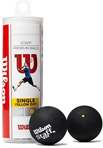 Wilson Staff Squash Balls Slow (Beginners), Black (Yellow Dot), Tube of 3