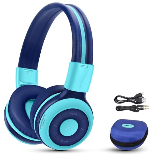 SIMOLIO Kids Bluetooth Headphones with Microphone and 75dB,85dB,94dB Volume Limit, Foldable Lightweight & Adjustable, Wireless Headphones for Kids Boys Girls Children Tablet iPad Blue