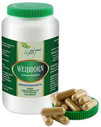 VITA IDEAL Vegan® Weißdorn - Beeren 120 Kapseln - Crataegus monogyna - Tagesportion 1000mg Weissdornbeeren reines Pulver. Natürlich, pflanzlich und ohne Zusatzstoffe, original von VITAIDEAL.