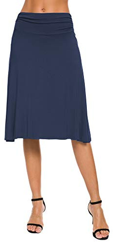 EXCHIC Dam solid stretch rynkad midjeband utsvängd midi yogakjol