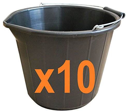 Srendi® Black/Yellow Plastic Builders Bucket 3 Gallon 14 Litre Water Mixing Storage Strong with Handle Made in U.K. (Black, 10)