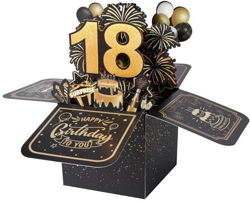 BOFUNX Tarjeta de Felicitación Cumpleaños de 18 Años Pop Up 3D Tarjeta Emergente Regalo Original Creativo para Feliz Cumpleaños a Familias Amigos