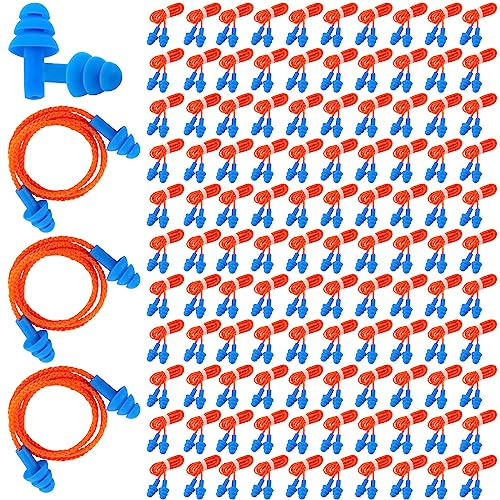 Xuhal 200 Pairs Corded Silicone Ear Plugs with Cord, Blue
