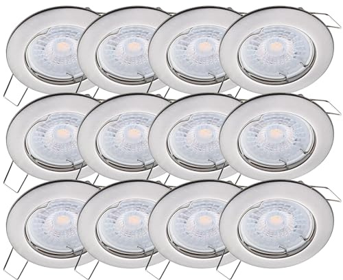 Oktaplex Lighting Set de 12 focos LED empotrables Sedan - con módulo LED 4,8 W 4000 K 230 V 380 lm blanco neutro 110° - Spot de acero inoxidable cepillado medida de orificio 60 mm