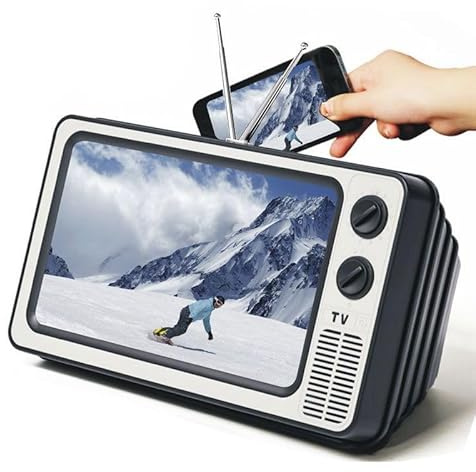 LENTE D'INGRANDIMENTO SCHERMO CELLULARE, CONSENTE DI VEDERE CHIARAMENTE IL CONTENUTO VIDEO SUL TELEFONO, SUPPORTO PER CELLULARE IN STILE TV RETRÒ 12'' - VARIE COLORAZIONI