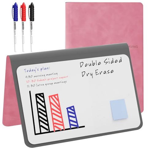 NEWYES Mini Whiteboard A5, Wipe Clean Memo Board, Portable Whiteboards with 3 Colour Pencils, Suitable for Holding Meeting Notes, Shopping Lists, Household Plan and to-Do Lists, Pink
