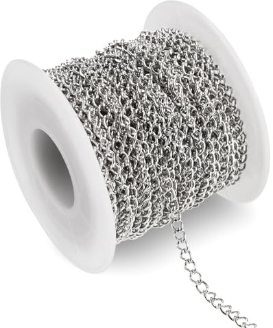 10M Catenina Con Rocchetto, 3X4mm Catenine Per Collane Fai Da Te Non Saldate, Catena Acciaio Inox Per Bigiotteria, Argento Catena Collana Fai Da Te per La Creazione Di Gioielli, Lavori Di Fai Da Te