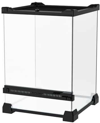 Reptile Terrarium 8x8x12 Mini, Front-Opening Glass Tank with Mesh Lid & Lock, 360° Glass Enclosure for Small Reptiles, Frogs, Tarantulas, Jumping Spiders & Geckos