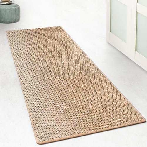 Floordirekt Teppich Läufer für Flur, Küche in Sisaloptik - Küchenteppich waschbar rutschfest 80 x 100 cm Natur (Kalkuta)