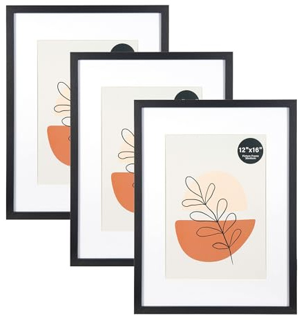 KAIWIN Bilderrahmen 30x40cm Schwarz 3er Set-mit Passepartout 21x30 cm (A4), Bilderrahmen 30x40, Holz rahmen mit Acrylglas zum aufhängen, Für Fotos, Poster, Puzzles| Posterrahmen