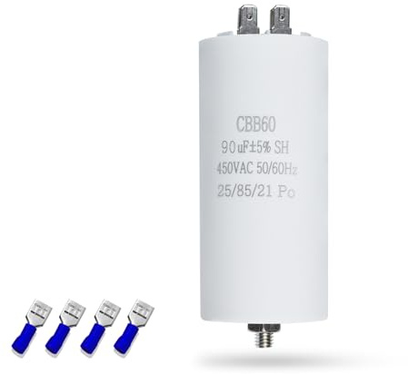 Iruihoo CBB60 motorkondensator 90 µF 450 V kondensator 50/60 Hz startkondensator 90UF motordriftkondensator kontakt M8 för elmotor