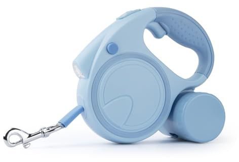 Laisse rétractable pour chien - Avec LED - Poignée antidérapante - Support amovible pour sac à déjections canines - Pour chiens de petite et moyenne taille - Jusqu'à 25 kg - Avec poignée antidérapante