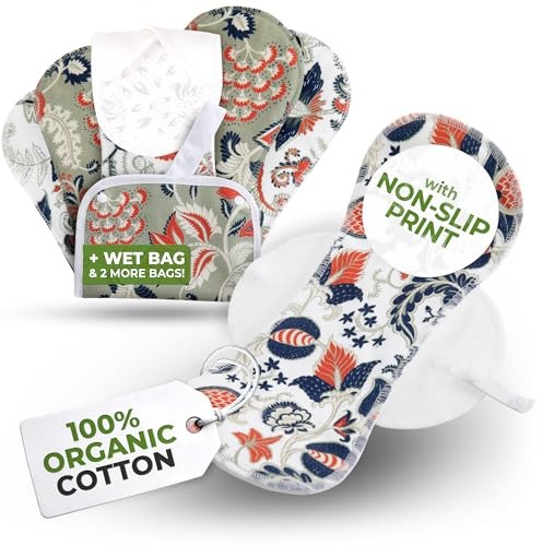 Assorbenti igienici lavabili per perdite urinarie con stampa antiscivolo (L+XL, x6); in cotone bio, lavabili ad alta T°; protezione l'incontinenza riutilizzabile, assorbenza rapida & controllo odori