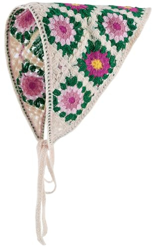 CRASPIRE Blomma hår halsduk virkad bandana grön röd bomull vintage sommar blommig stickad slips triangel huvud hår halsduk huvudband huvudsjal för resor hår näsduk dekorer kvinnor accessoarer