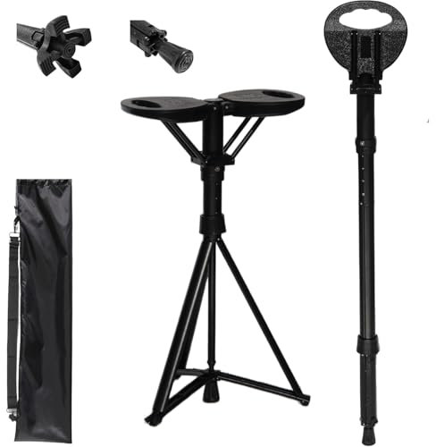 ​Canne Siège Pliante Légère en Aluminium, Canne Siège de Marche Réglable pour Seniors et Adultes, Supportant 150 kg, Noir​