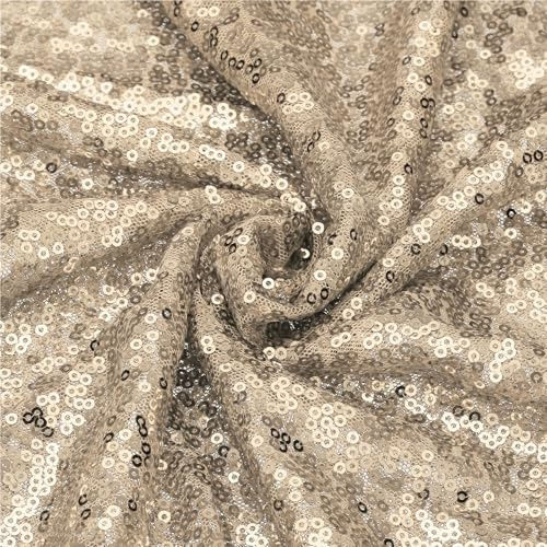 sourcing map Matte Champagne Sequin Fabric, by The Yard, 1 Yard Length 4.3ft Wide Sequin Velvet Fabric Shiny Sparkly Cloth for DIY Sewing, Dress, Backdrop, Tablecloth, Table Runner
