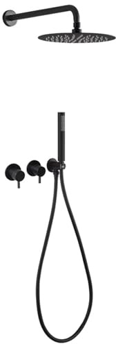 TYHAYJYK Mitigeur de Douche encastré Mural en Laiton Chaud et Froid, 2 Fonctions, Connexion G1/2, pommeau de Douche à Effet Pluie et Flexible, Or brossé (Or brossé)