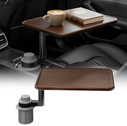 GJcrafts Support de bureau pour ordinateur portable, table porte-gobelet pivotante à 360° Support en bois pour, table et plateau repas pour voiture Compatible avec les modèles la plupart des véhicules