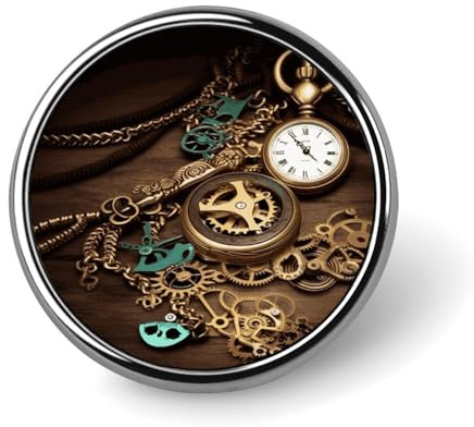 Steampunk - Broche redondo de aleación de aluminio, con bordes lisos, accesorios de moda para camisas y chaquetas
