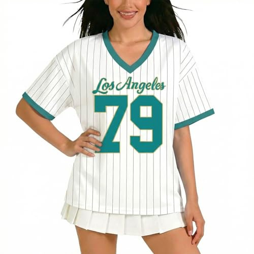 T-shirt de baseball Y2K pour femme - Maillot rayé surdimensionné - Col en V - Haut d'été - Manches courtes - Football Streetwear - Numéro imprimé - Pull de basketball - T-shirt de sport
