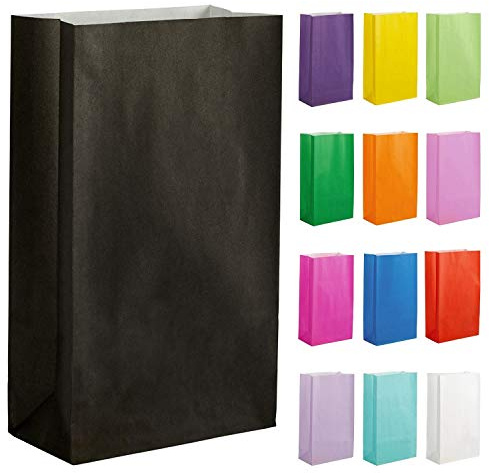 Thepaperbagstore 40 Svarta papperspåsar – 14x24.5x7cm – Färgglada papperspresentpåsar för barn- och vuxenfester, födelsedagar, bröllop, babyshowers, möhippa och godis