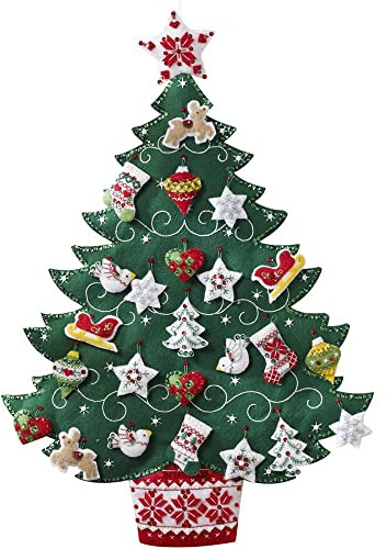 Bucilla Kit de Apliques de Fieltro con Calendario de Adviento de árbol nórdico, 17 x 24 Pulgadas, 17 x 24 Pulgadas