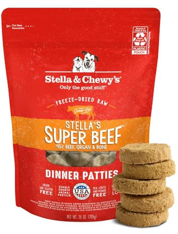 Stella & Chewy's Freeze-Dried Raw Dinner Patties - Beef Recipe - High Protein Grain-Free Puppy & Dog Food - Perfect For Picky Eaters - 25 oz