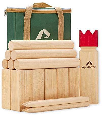ApudArmis Kubb Yard Game Set, Viking Chess Outdoor Clash Toss Yard Game with Carrying Case - Rubber Wooden Backyard Lawn Games Set for Kids Adults Family