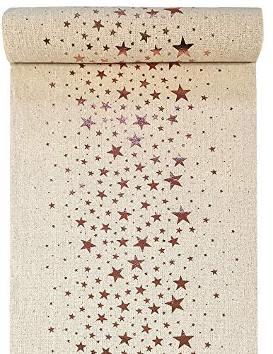 in due Tischläufer Sterne Metallic Natur/Roségold 28 cm x 3 m - Weihnachten Tischdekoration
