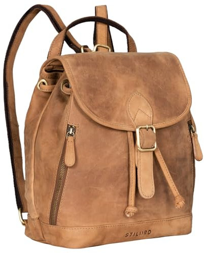 STILORD 'Allison' Rucksack Damen Modern Leder Vintage Daypack Klein Cityrucksack Rucksackhandtasche für Shopping Arbeit Reisen Echtleder, Farbe:dijon - braun